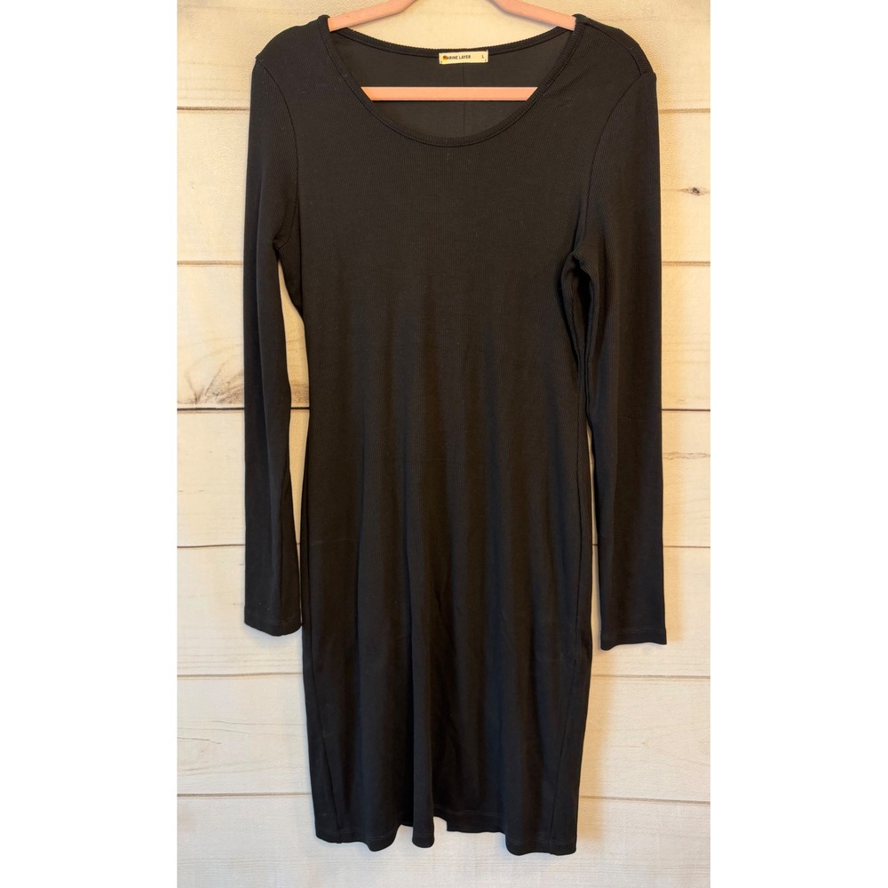 Marine Layer Black Ribbed Long Sleeve Tencel Midi Dress Large